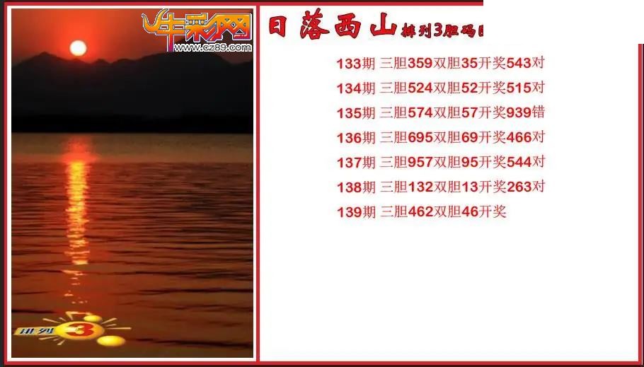 2026139期P3日落西山胆码图谜