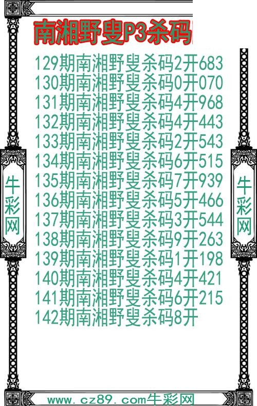 26年142期南湘野叟P3杀码图