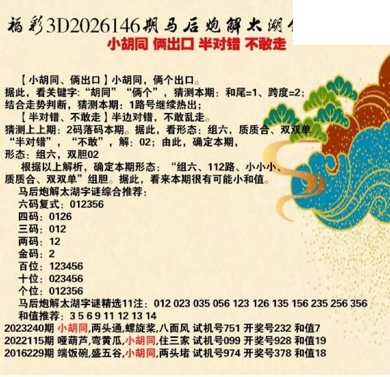 马后炮解26年146期3d太湖钓叟之 不敢走