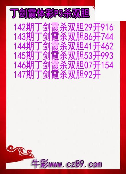 26年147期丁剑霞体彩P3杀双胆图