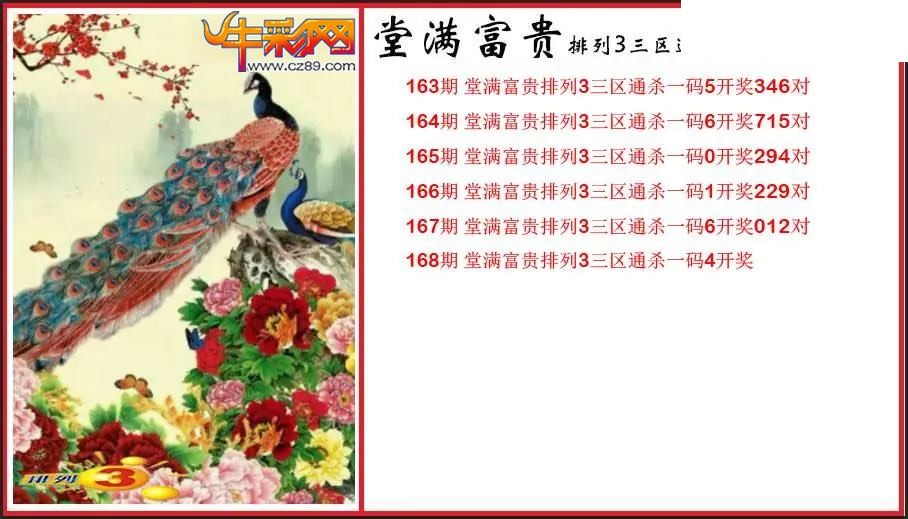 2026168期P3堂满富贵杀码图谜