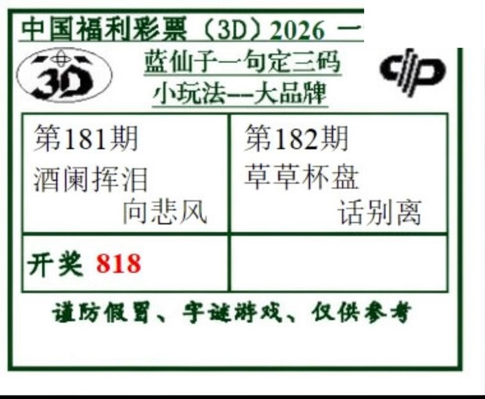 2026182期3d字谜图谜总汇